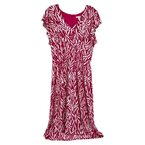London Times Pink Leaf Print Flutter Midi Dress | Size 12 - Picture 1 of 6